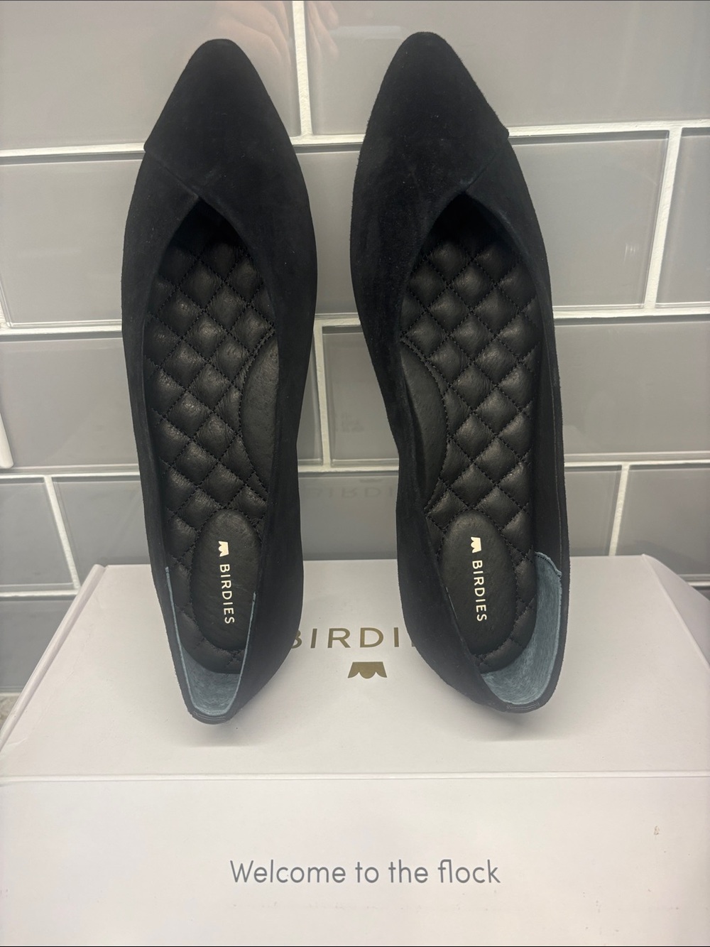 Birdies Black Pointed Toe Quilted-Insole Flats